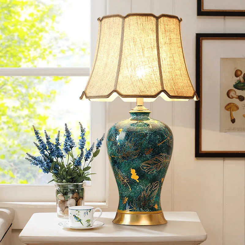 The Aurelian Plumage: Handcrafted Jingdezhen Ice-Flake Porcelain Table Lamp