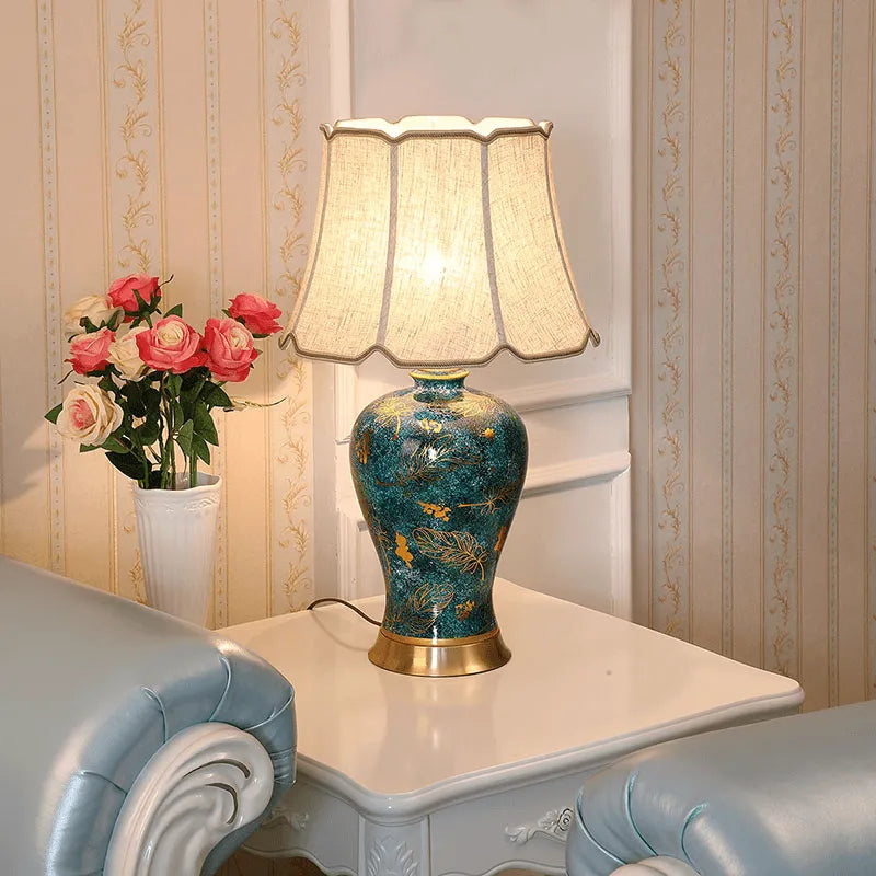 The Aurelian Plumage: Handcrafted Jingdezhen Ice-Flake Porcelain Table Lamp